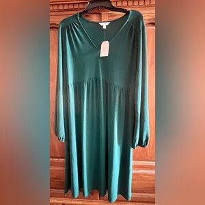 Time and Tru Dark Green V-Neck Peasant Dress New Large